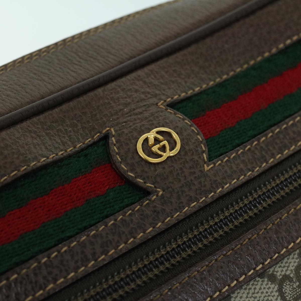 GUCCI GG Canvas Web Sherry Line Shoulder Bag PVC Leather Beige Green 54004