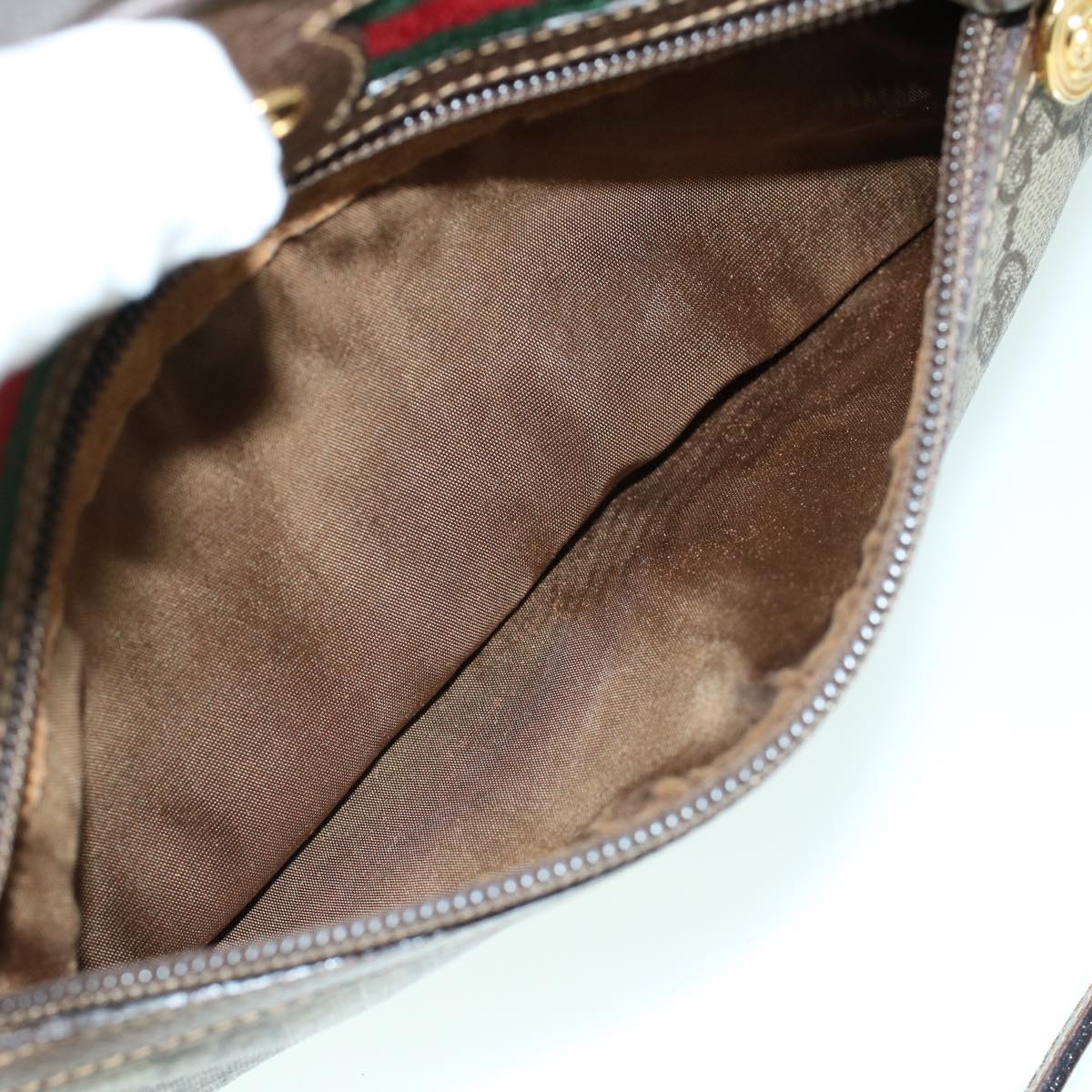 GUCCI GG Canvas Web Sherry Line Shoulder Bag PVC Leather Beige Green 54004