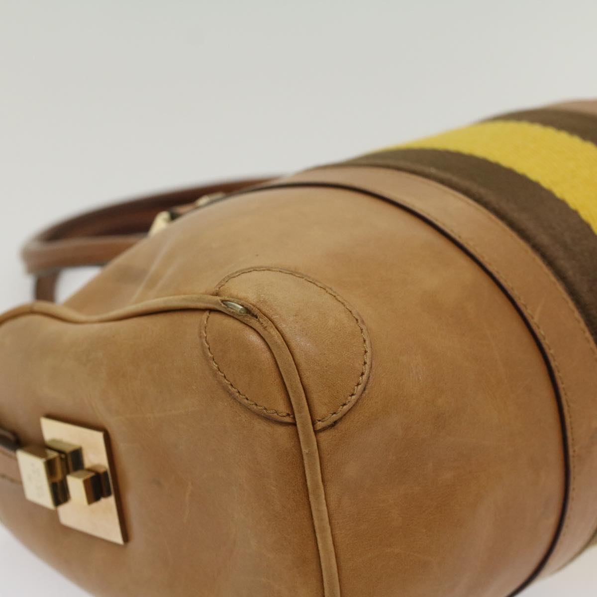 GUCCI Sherry Line Hand Bag Canvas Leather Brown Yellow 000 0851 54007