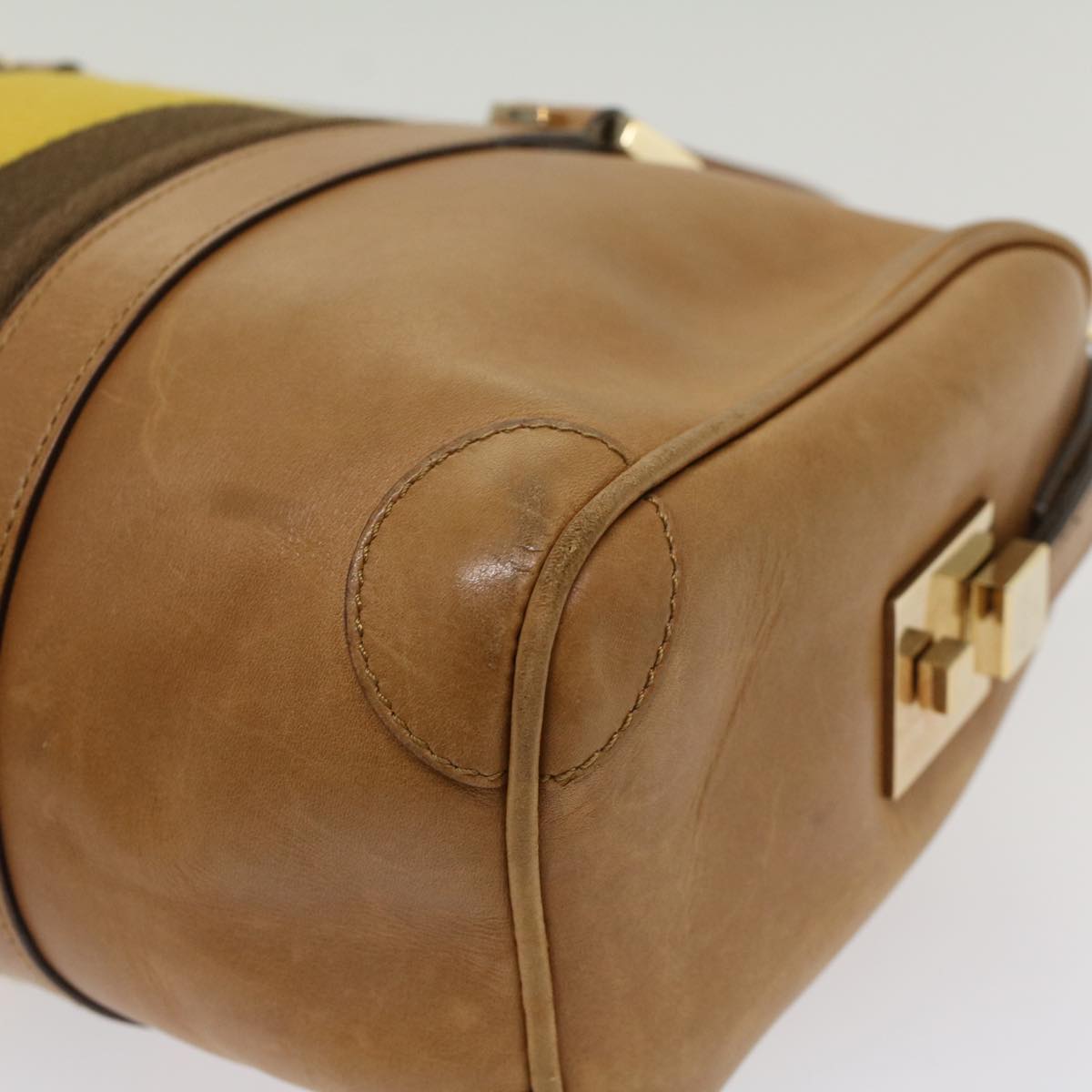 GUCCI Sherry Line Hand Bag Canvas Leather Brown Yellow 000 0851 54007