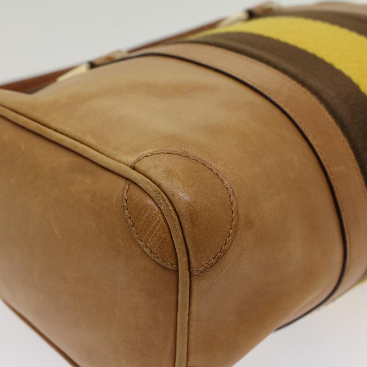 GUCCI Sherry Line Hand Bag Canvas Leather Brown Yellow 000 0851 54007