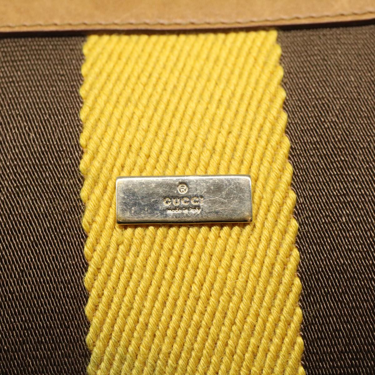 GUCCI Sherry Line Hand Bag Canvas Leather Brown Yellow 000 0851 54007