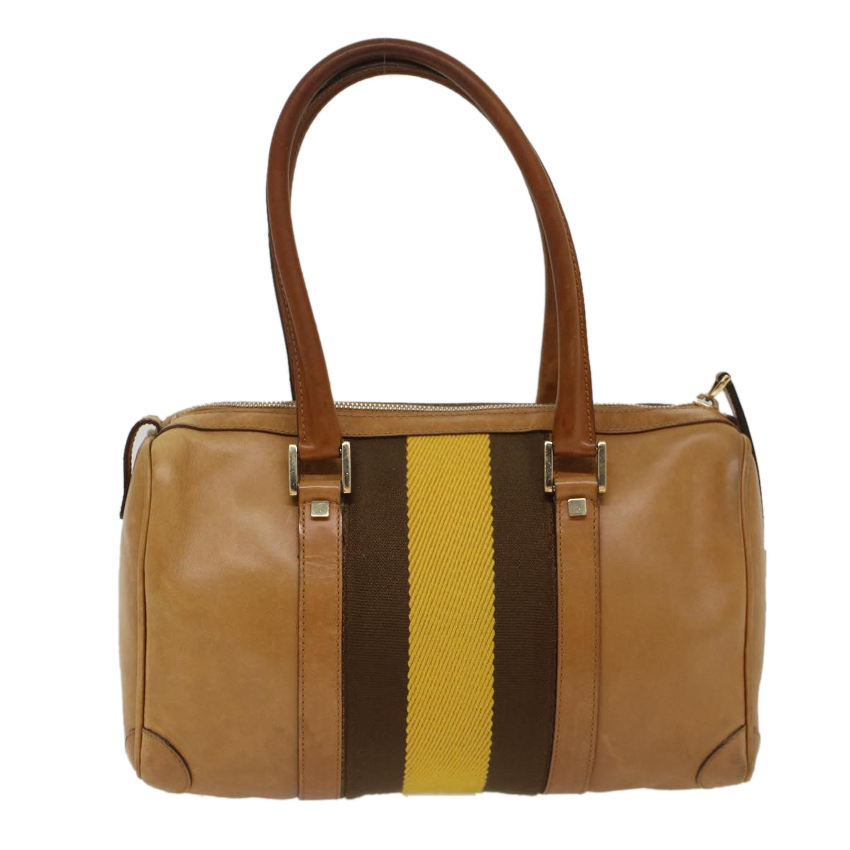 GUCCI Sherry Line Hand Bag Canvas Leather Brown Yellow 000 0851 54007