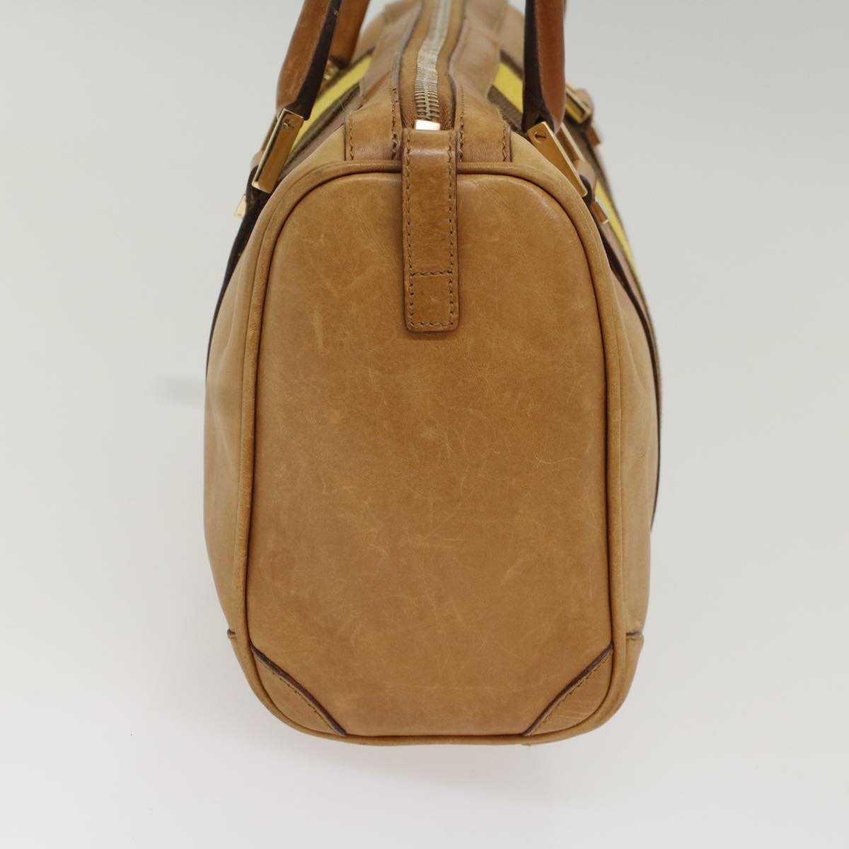 GUCCI Sherry Line Hand Bag Canvas Leather Brown Yellow 000 0851 54007