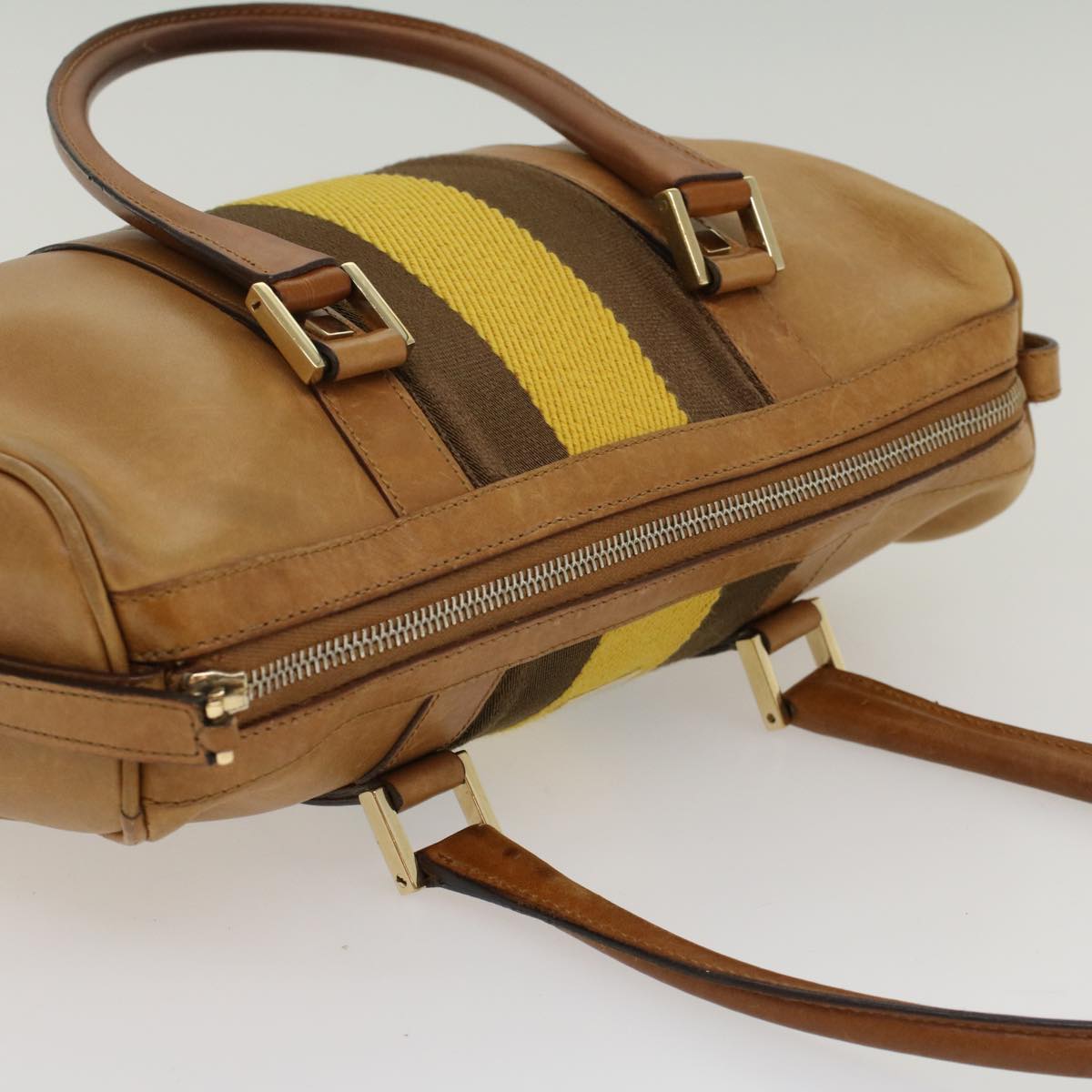 GUCCI Sherry Line Hand Bag Canvas Leather Brown Yellow 000 0851 54007