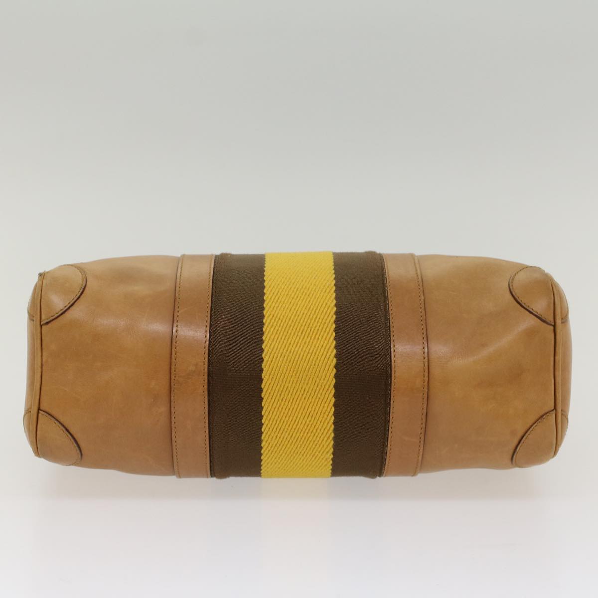 GUCCI Sherry Line Hand Bag Canvas Leather Brown Yellow 000 0851 54007