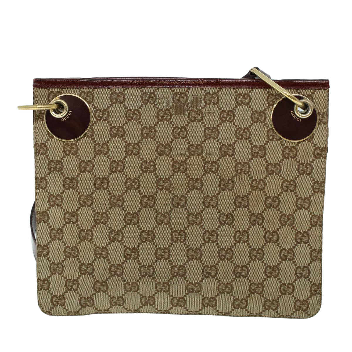 GUCCI GG Canvas Shoulder Bag Canvas Patent Beige Red 54009