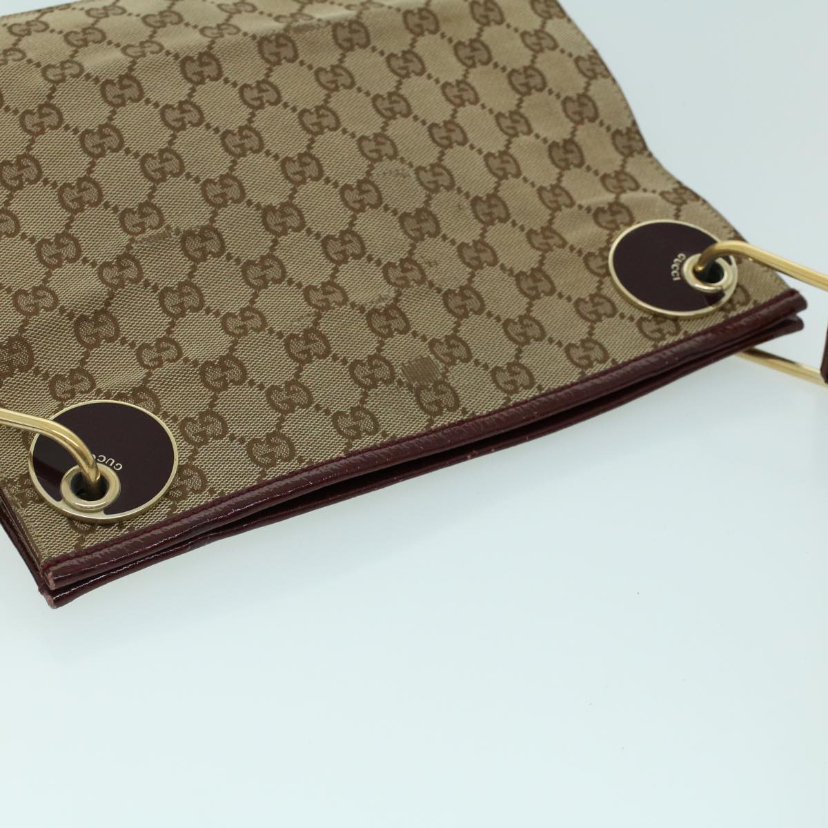 GUCCI GG Canvas Shoulder Bag Canvas Patent Beige Red 54009