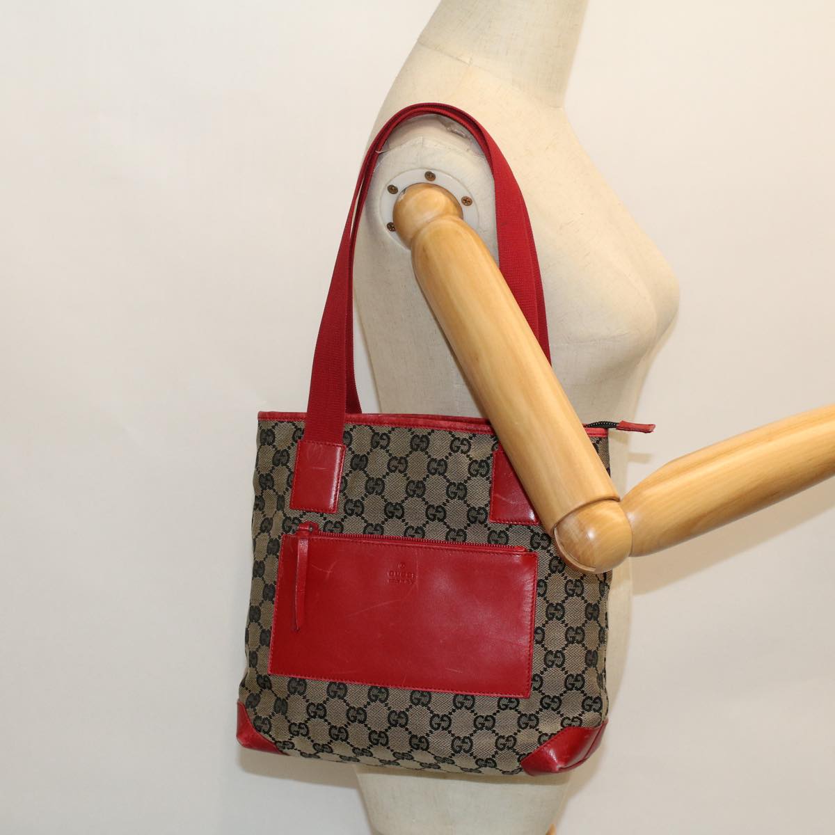 GUCCI GG Canvas Tote Bag Canvas Leather Navy Red 019 0402 1705 54010