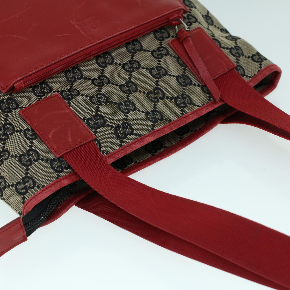 GUCCI GG Canvas Tote Bag Canvas Leather Navy Red 019 0402 1705 54010