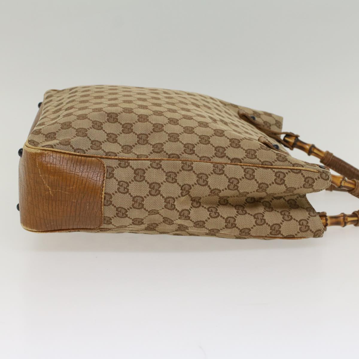 GUCCI GG Canvas Bamboo Hand Bag Beige 112530 54011
