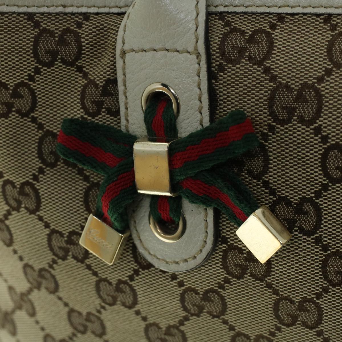 GUCCI GG Canvas Web Sherry Line Tote Bag Beige Red Green 163805 54012