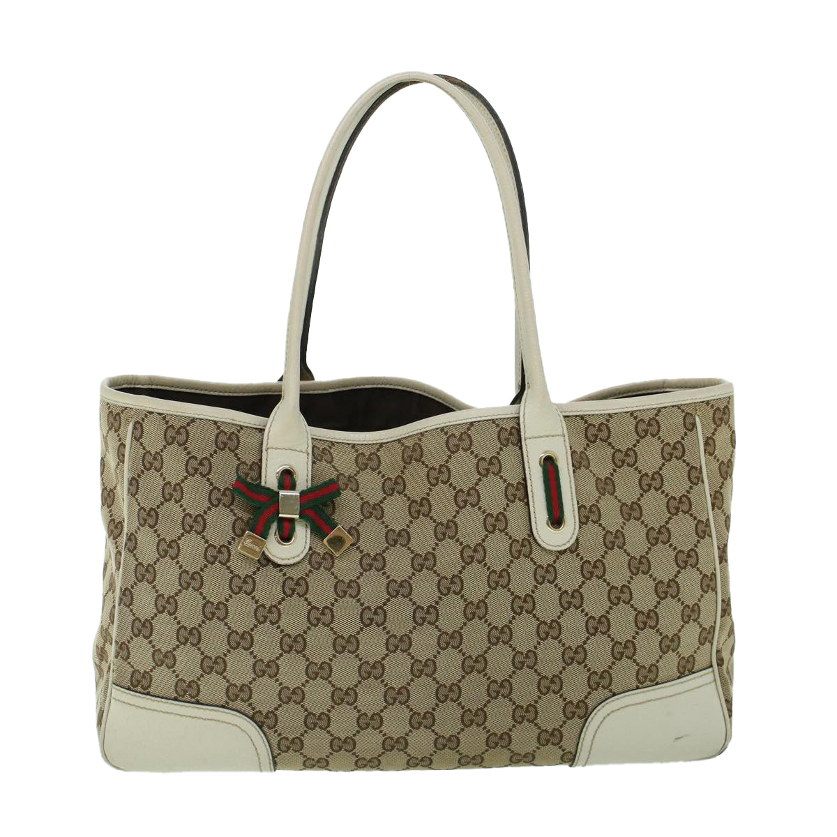GUCCI GG Canvas Web Sherry Line Tote Bag Beige Red Green 163805 54012