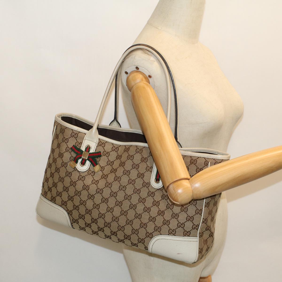 GUCCI GG Canvas Web Sherry Line Tote Bag Beige Red Green 163805 54012