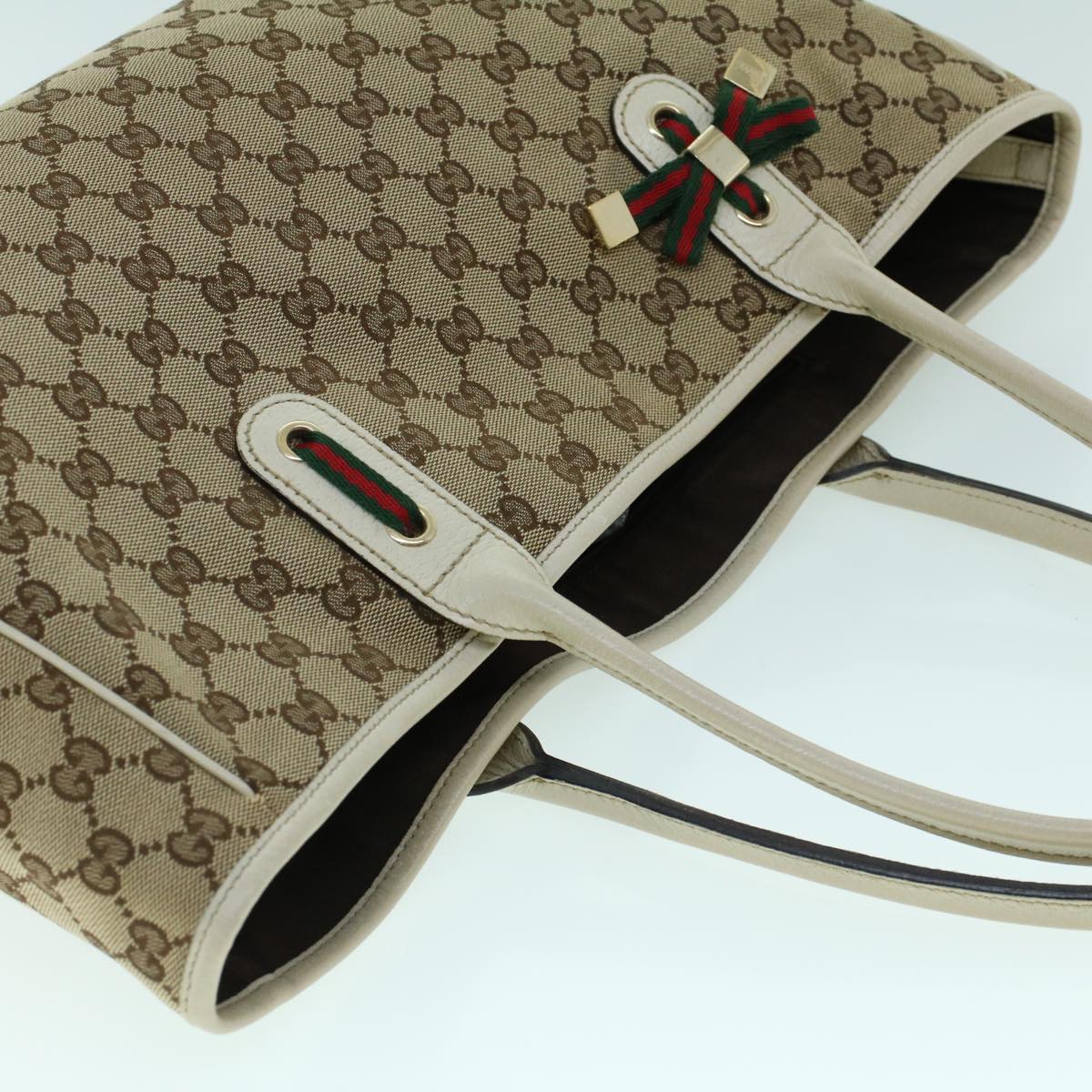 GUCCI GG Canvas Web Sherry Line Tote Bag Beige Red Green 163805 54012