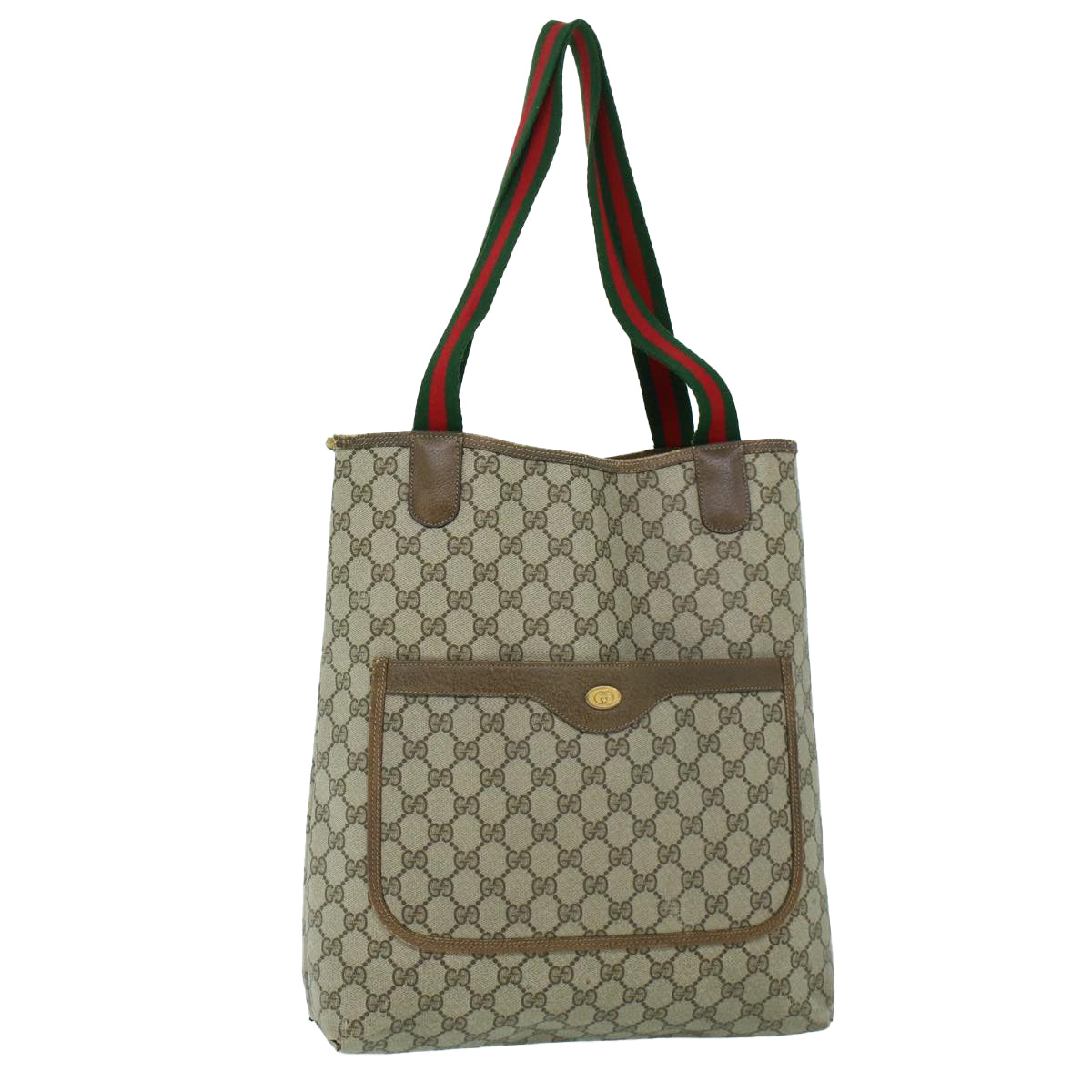 GUCCI GG Canvas Web Sherry Line Tote Bag PVC Leather Beige Red Green 54013