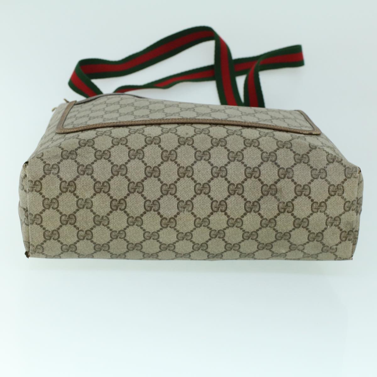 GUCCI GG Canvas Web Sherry Line Tote Bag PVC Leather Beige Red Green 54013