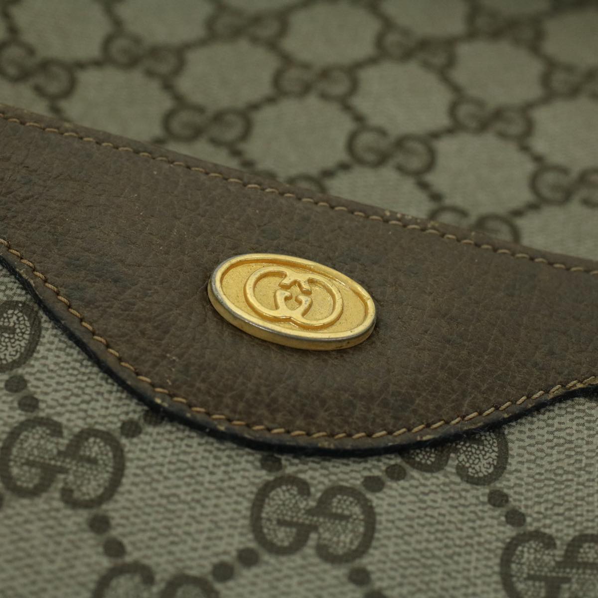 GUCCI GG Canvas Web Sherry Line Tote Bag PVC Leather Beige Red Green 54013