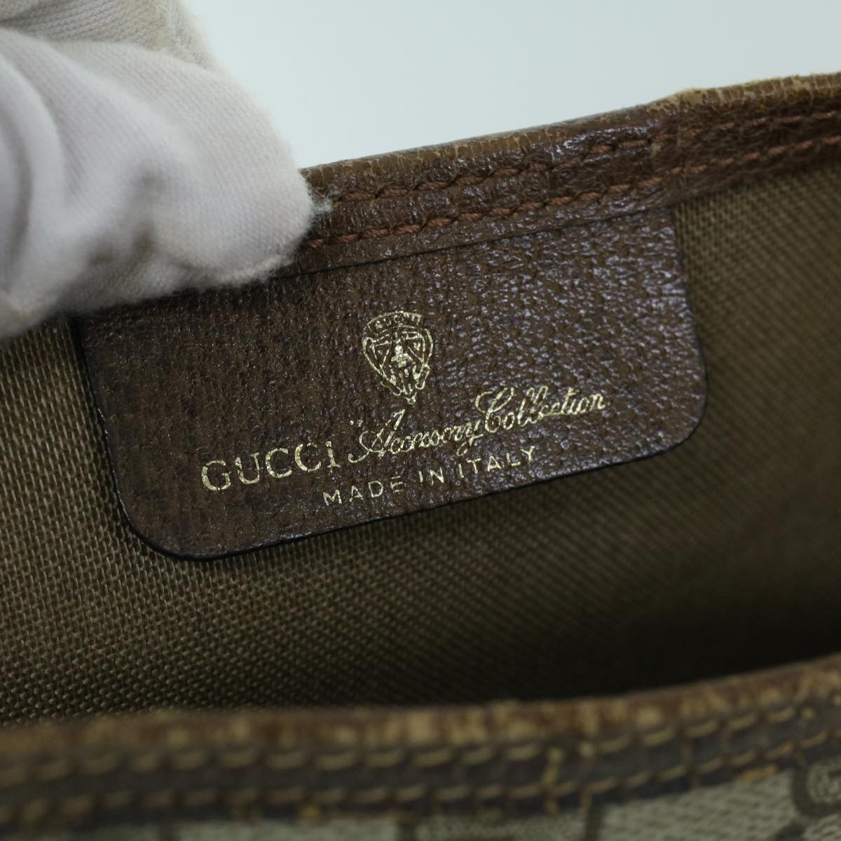 GUCCI GG Canvas Web Sherry Line Tote Bag PVC Leather Beige Red Green 54013