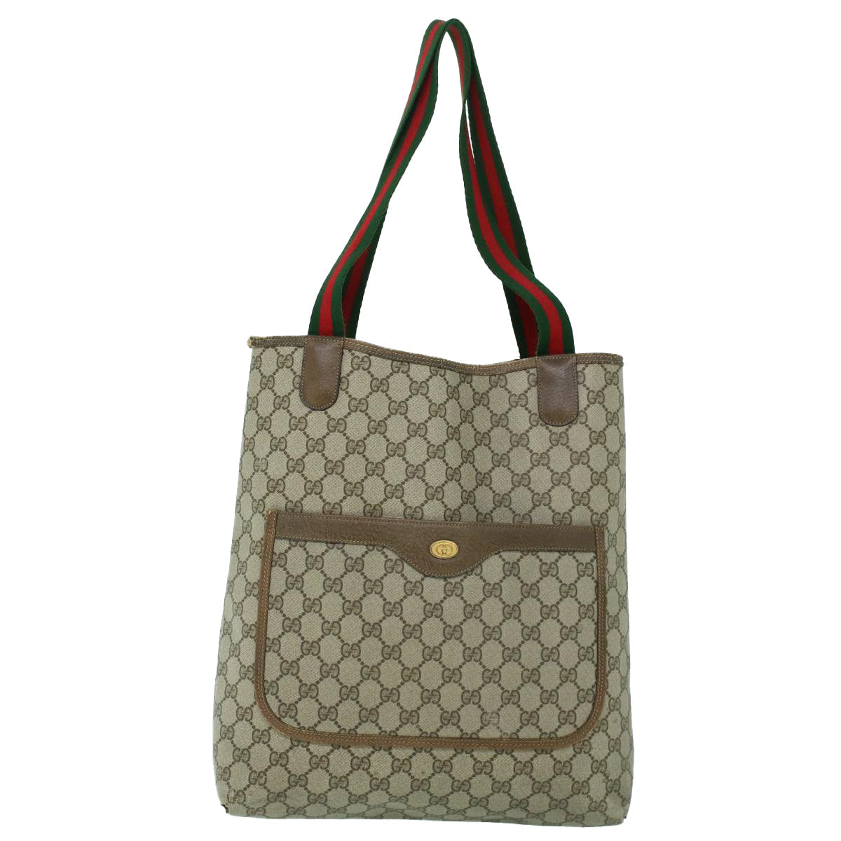 GUCCI GG Canvas Web Sherry Line Tote Bag PVC Leather Beige Red Green 54013