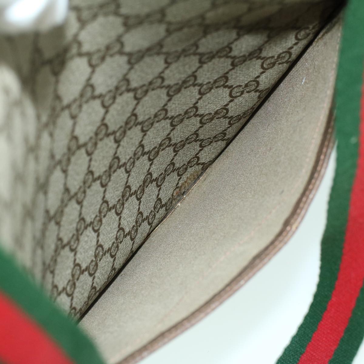 GUCCI GG Canvas Web Sherry Line Tote Bag PVC Leather Beige Red Green 54013