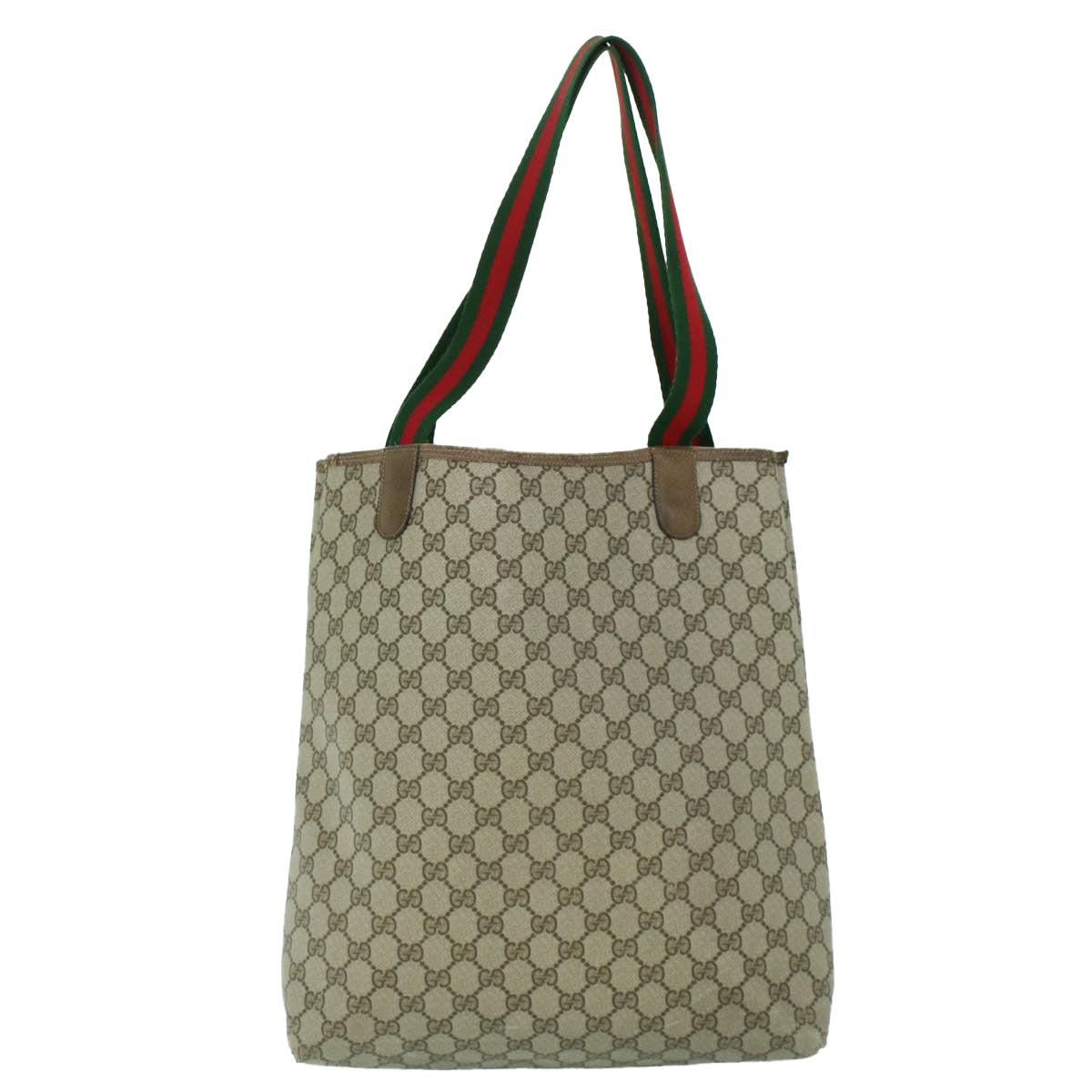 GUCCI GG Canvas Web Sherry Line Tote Bag PVC Leather Beige Red Green 54013