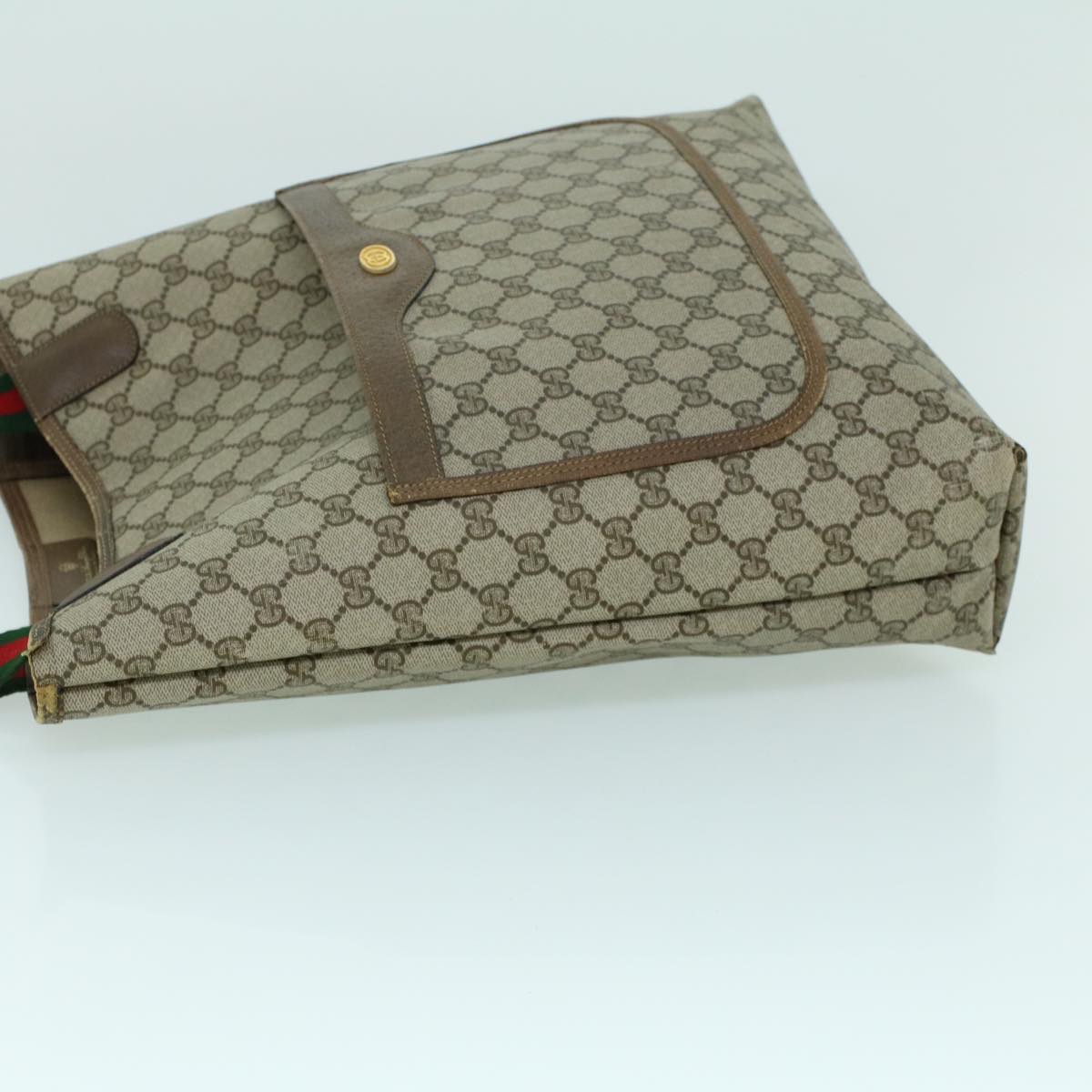 GUCCI GG Canvas Web Sherry Line Tote Bag PVC Leather Beige Red Green 54013