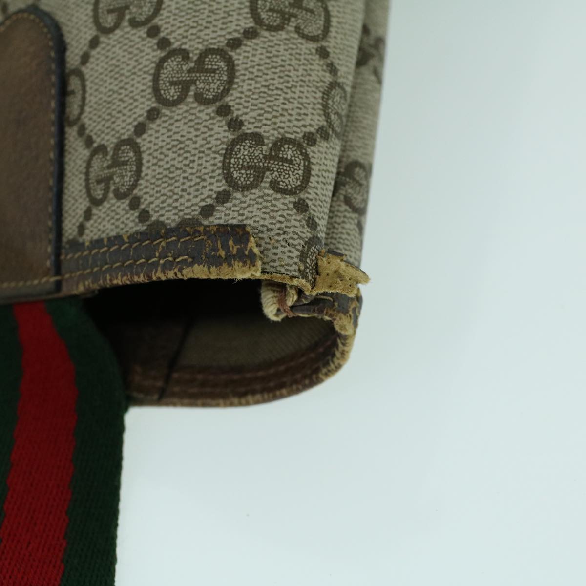 GUCCI GG Canvas Web Sherry Line Tote Bag PVC Leather Beige Red Green 54013