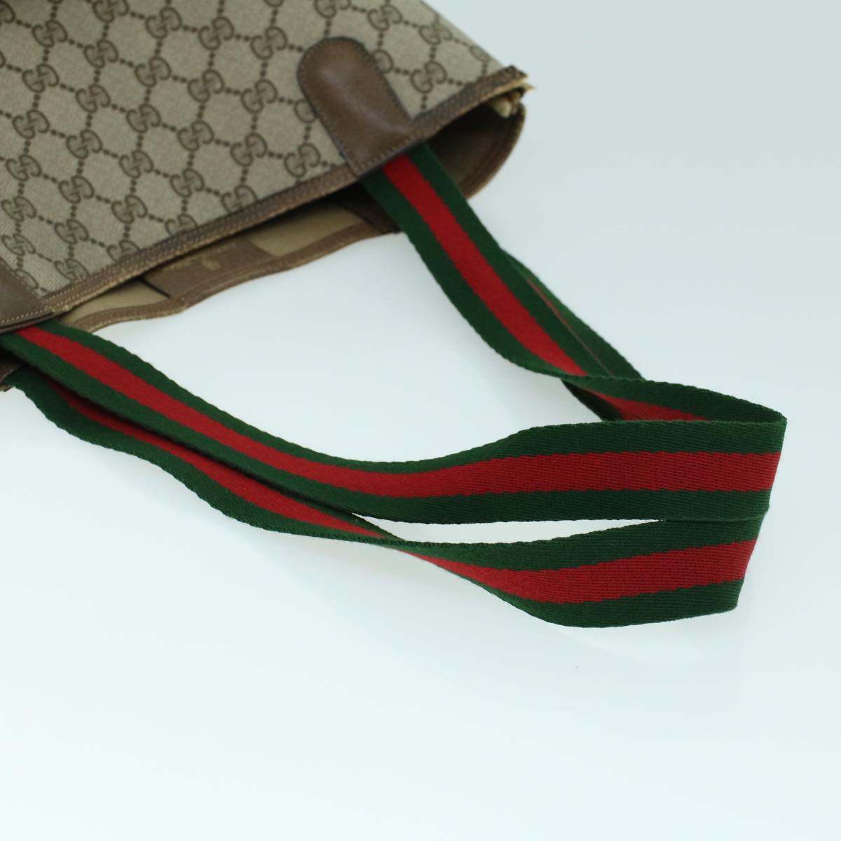 GUCCI GG Canvas Web Sherry Line Tote Bag PVC Leather Beige Red Green 54013
