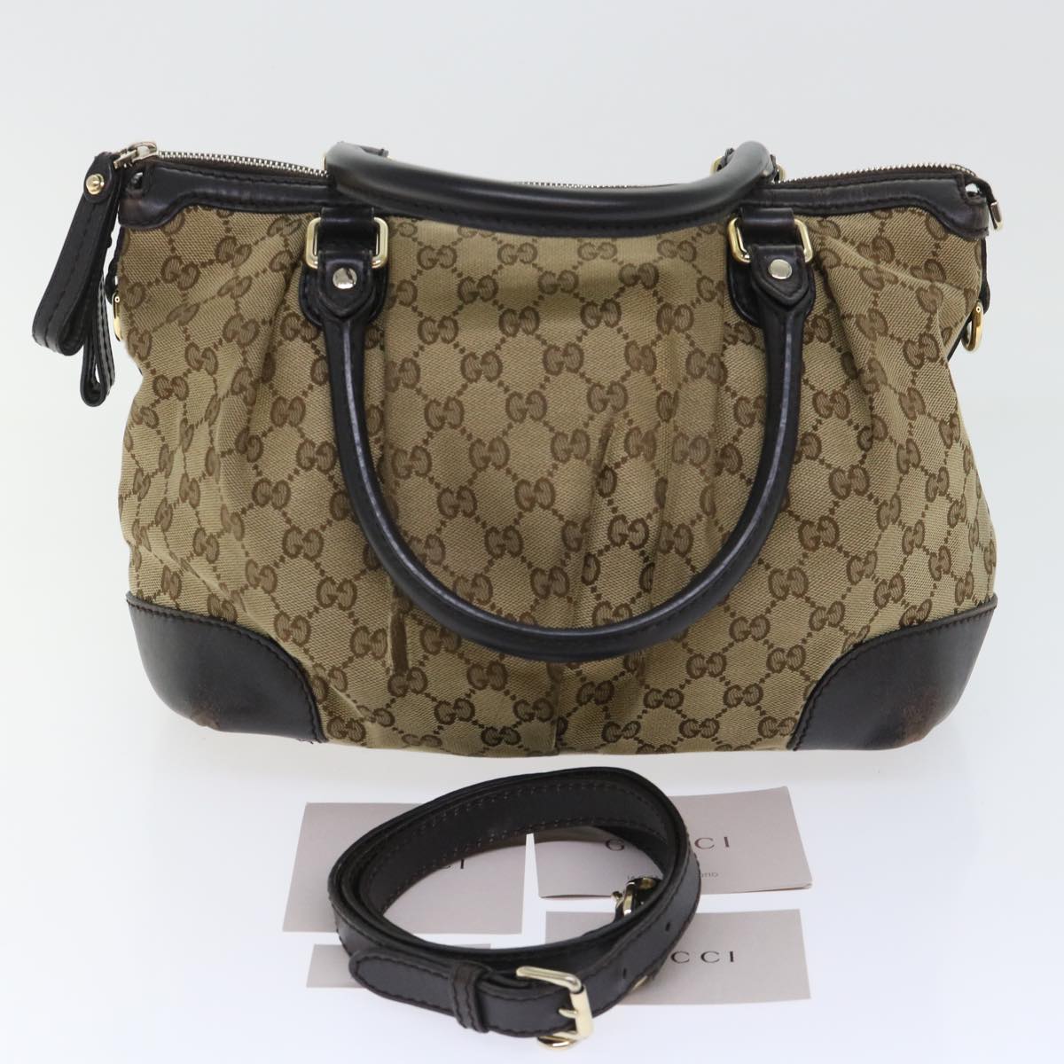 GUCCI GG Canvas Hand Bag Leather 2way Beige 247902 54014