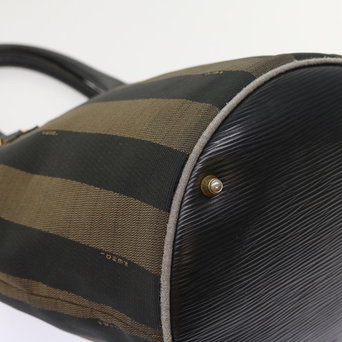 FENDI Pecan Canvas Hand Bag Black Brown 54107