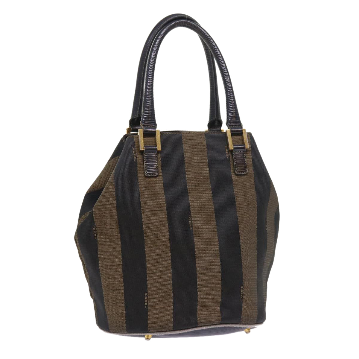FENDI Pecan Canvas Hand Bag Black Brown 54107
