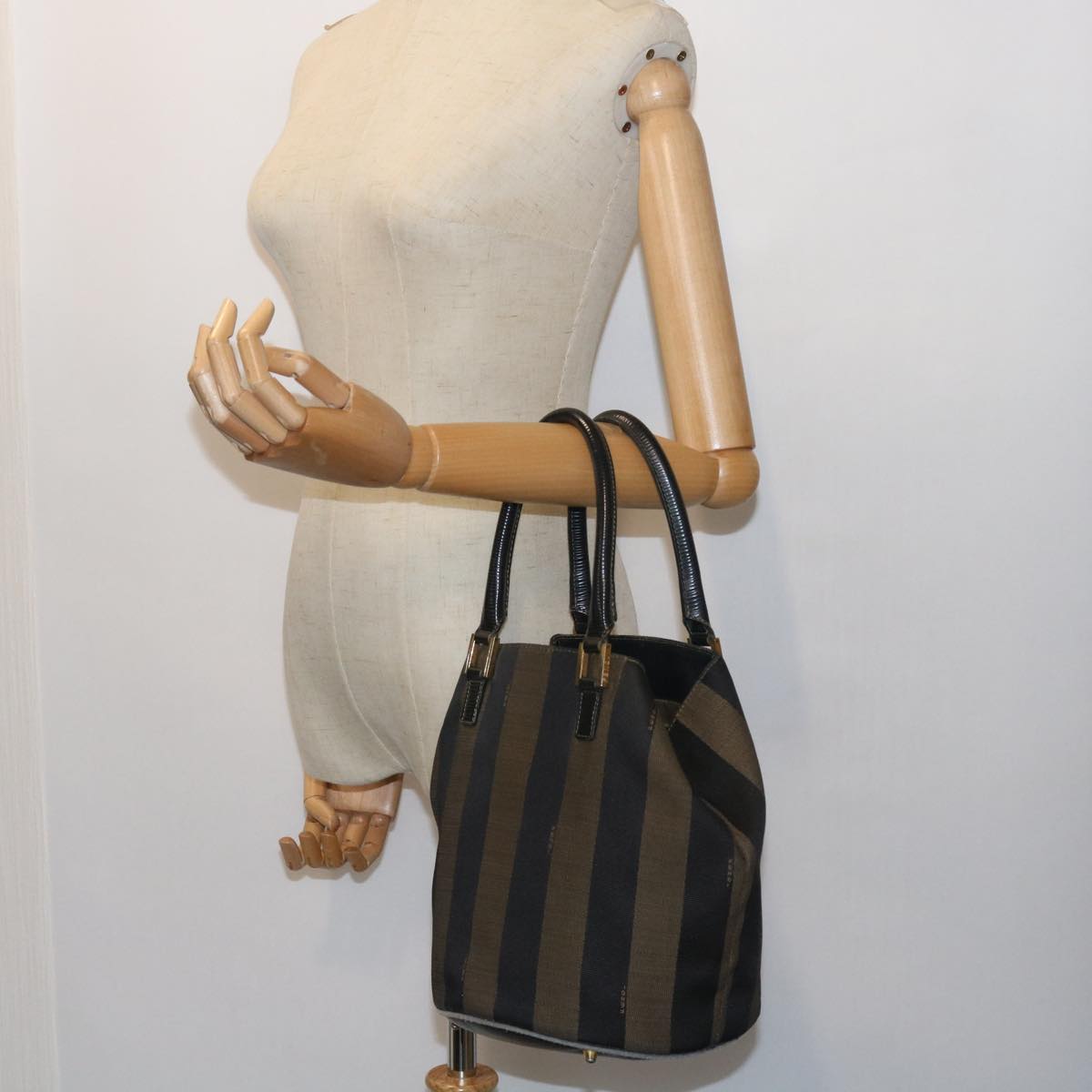 FENDI Pecan Canvas Hand Bag Black Brown 54107