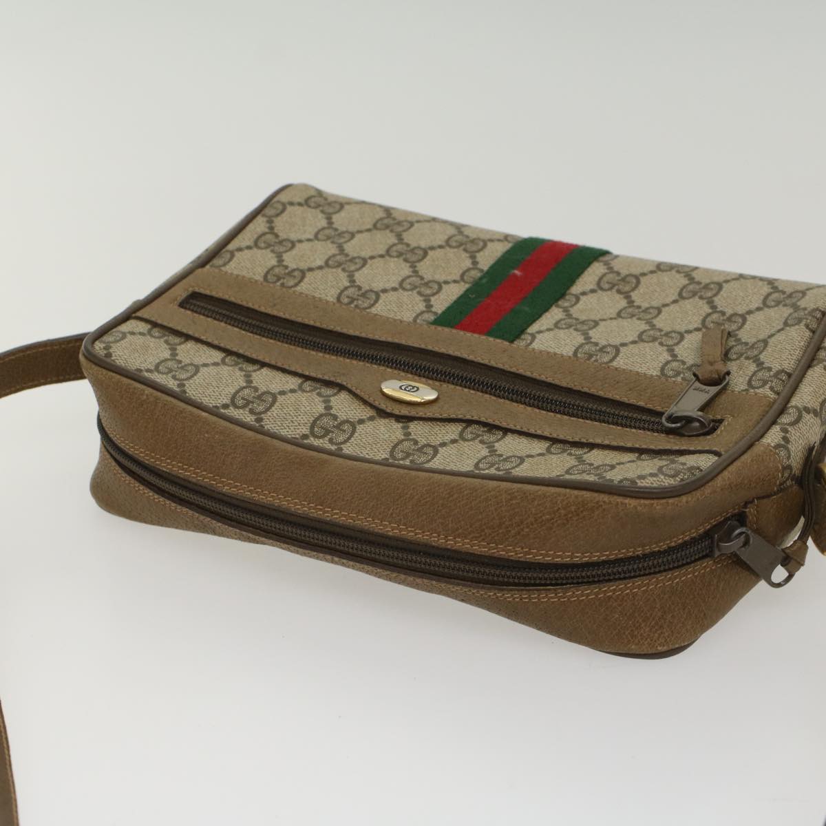 GUCCI GG Canvas Web Sherry Line Shoulder Bag Beige Red 68 02 004 54127