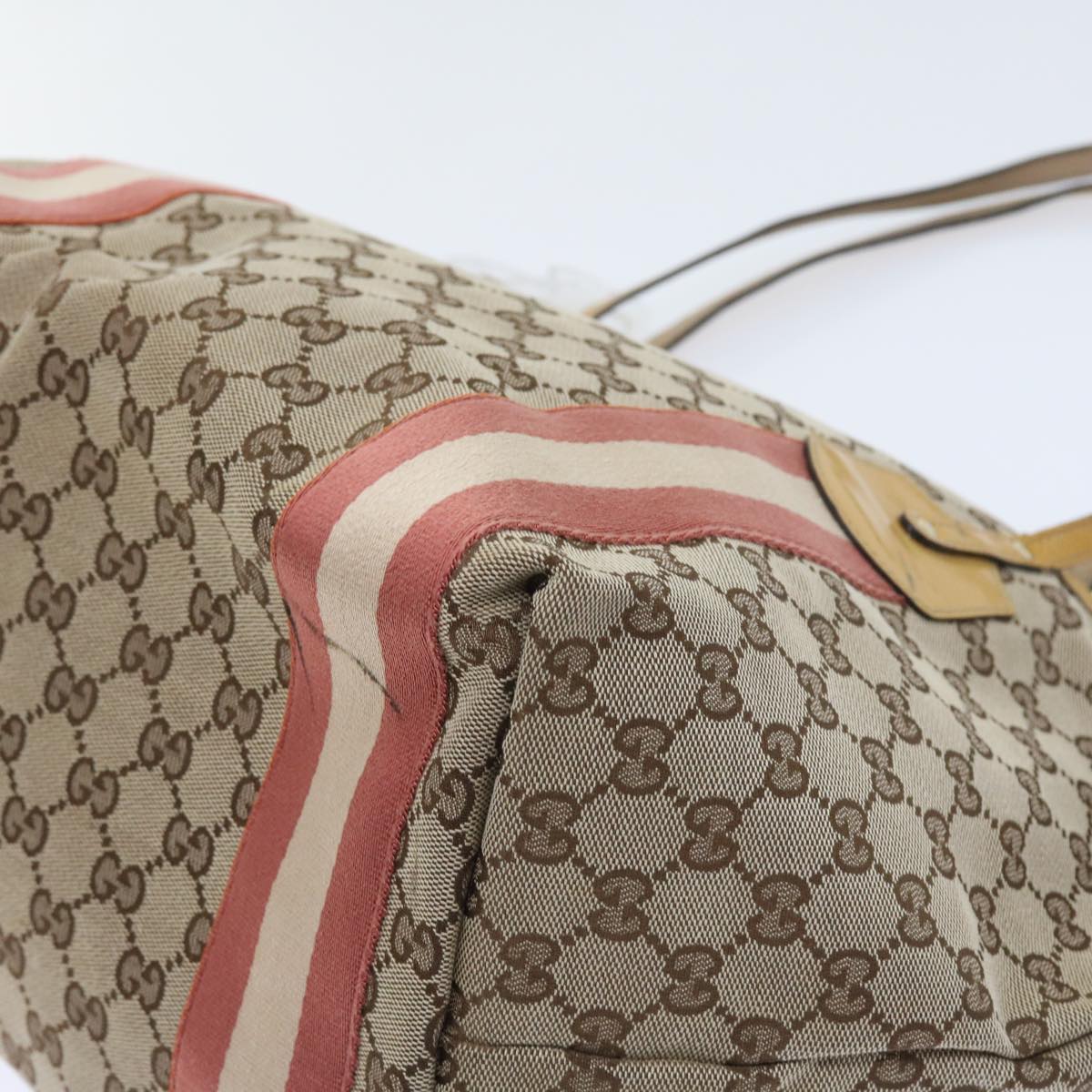 GUCCI GG Canvas Sherry Line Tote Bag Beige Pink white 211970 54129