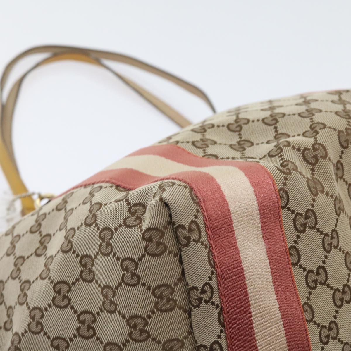 GUCCI GG Canvas Sherry Line Tote Bag Beige Pink white 211970 54129