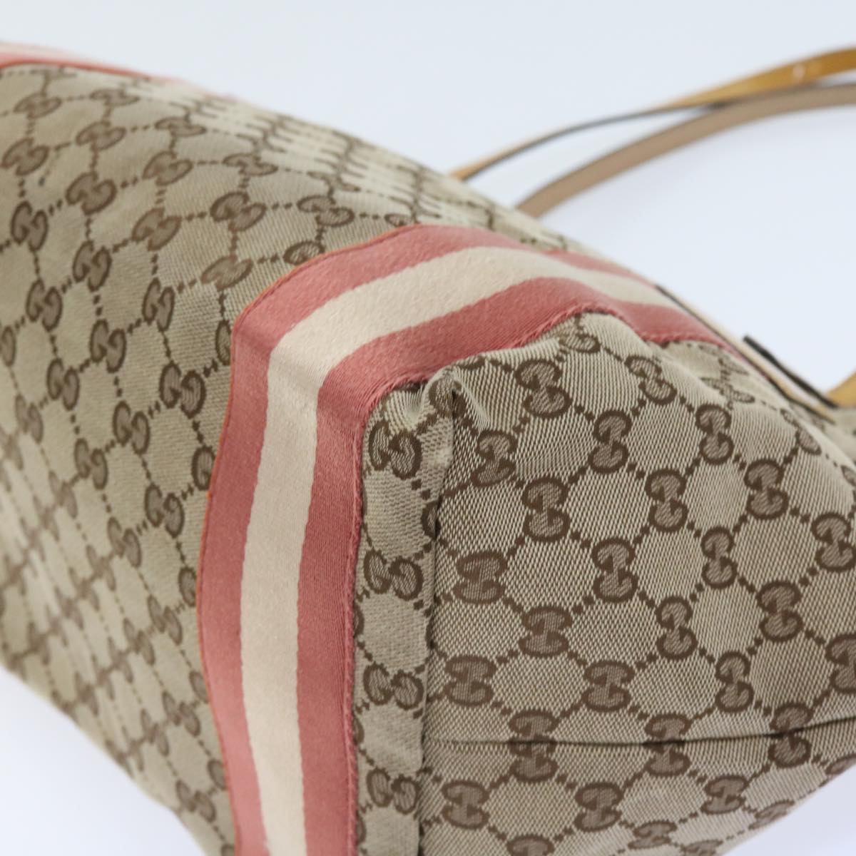 GUCCI GG Canvas Sherry Line Tote Bag Beige Pink white 211970 54129