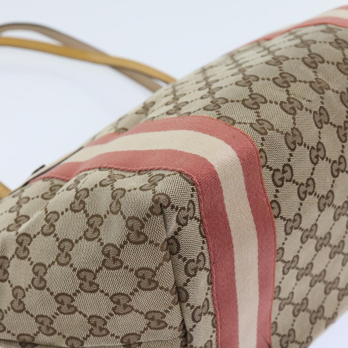 GUCCI GG Canvas Sherry Line Tote Bag Beige Pink white 211970 54129