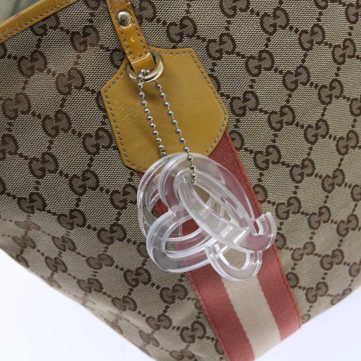 GUCCI GG Canvas Sherry Line Tote Bag Beige Pink white 211970 54129