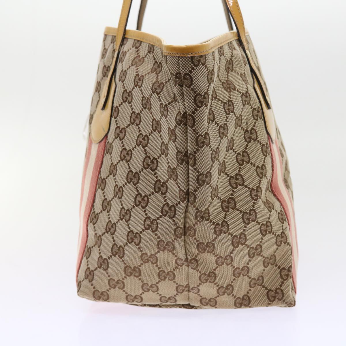 GUCCI GG Canvas Sherry Line Tote Bag Beige Pink white 211970 54129