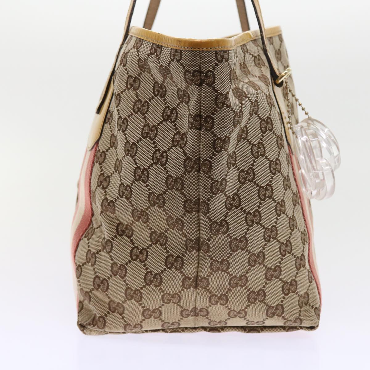GUCCI GG Canvas Sherry Line Tote Bag Beige Pink white 211970 54129
