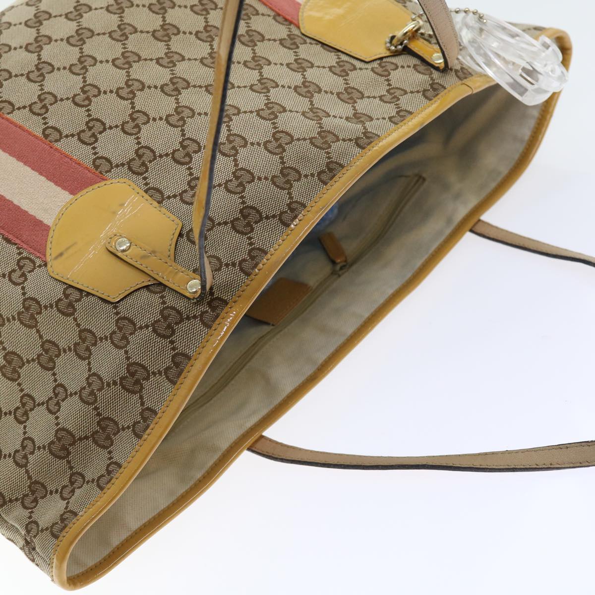 GUCCI GG Canvas Sherry Line Tote Bag Beige Pink white 211970 54129