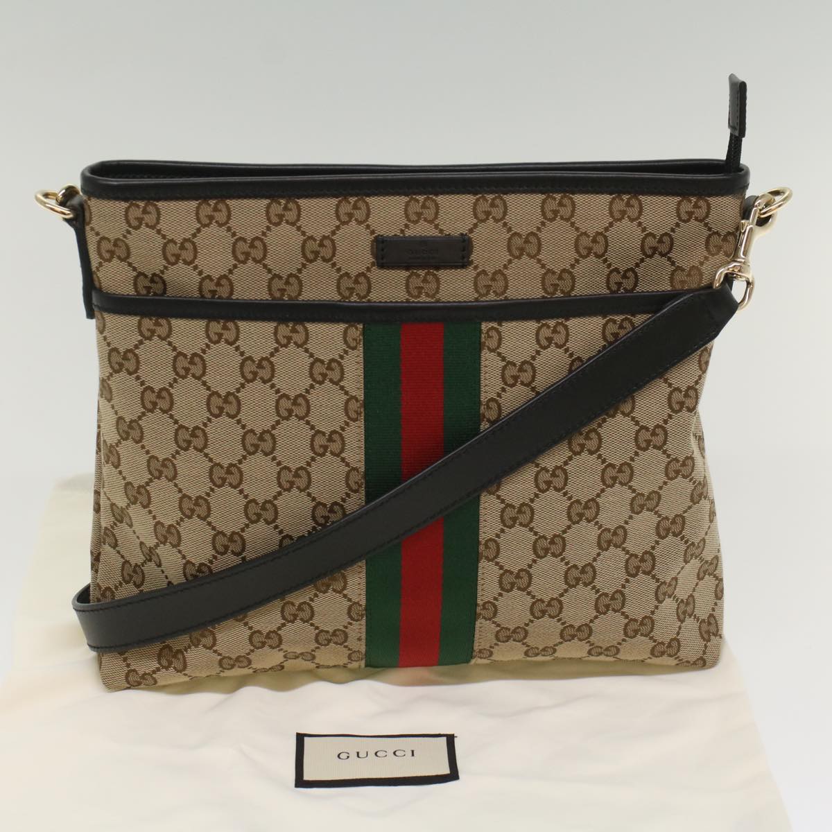 GUCCI GG Supreme Web Sherry Line Shoulder Bag Beige Red Green 388926 54134