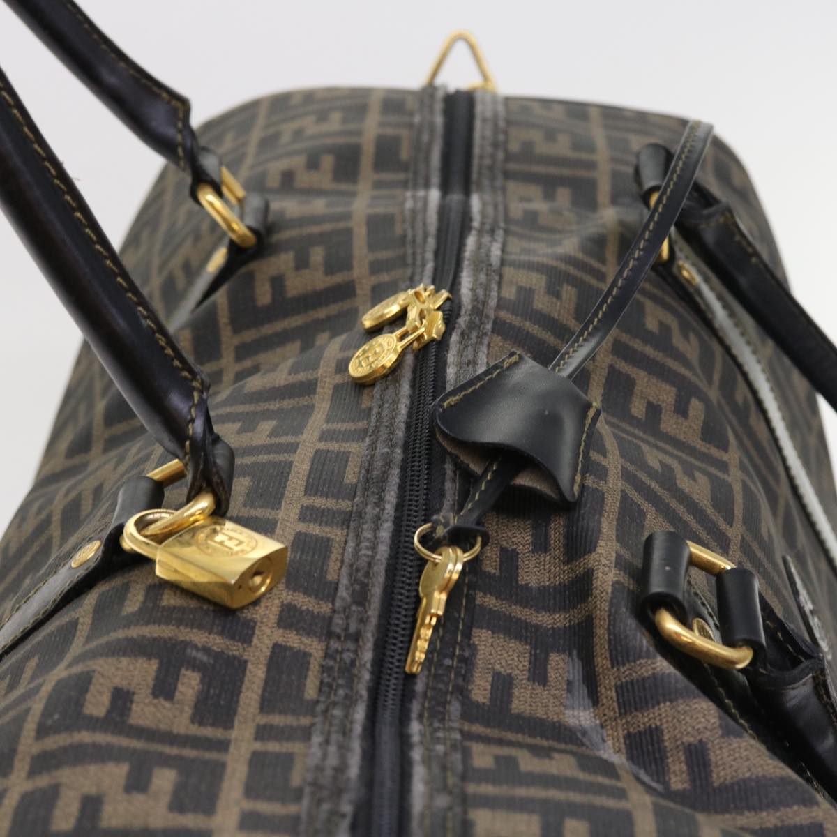 FENDI Zucca Canvas Boston Bag 2way Black Brown 54154