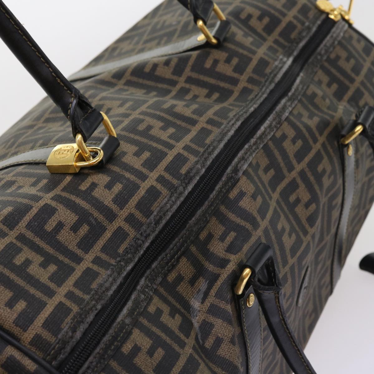 FENDI Zucca Canvas Boston Bag 2way Black Brown 54154