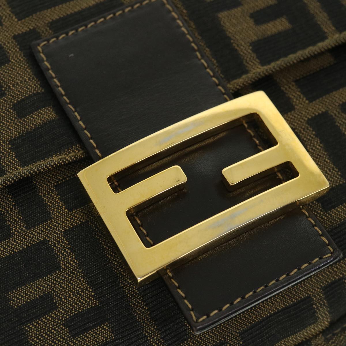 FENDI Zucca Canvas Mamma Baguette Shoulder Bag Black Brown 54169