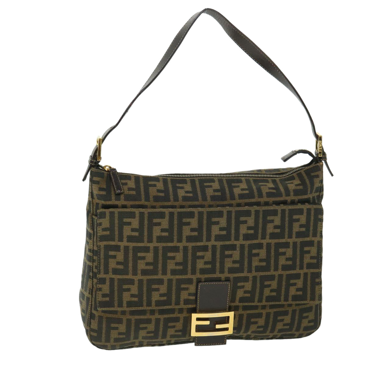 FENDI Zucca Canvas Mamma Baguette Shoulder Bag Black Brown 54169