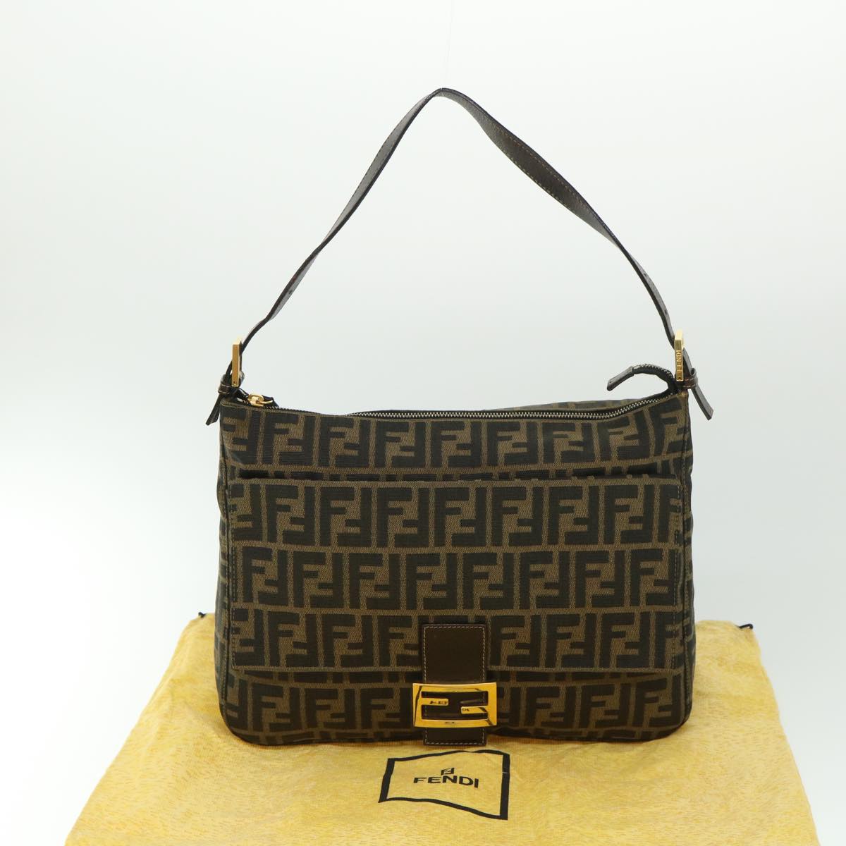 FENDI Zucca Canvas Mamma Baguette Shoulder Bag Black Brown 54169