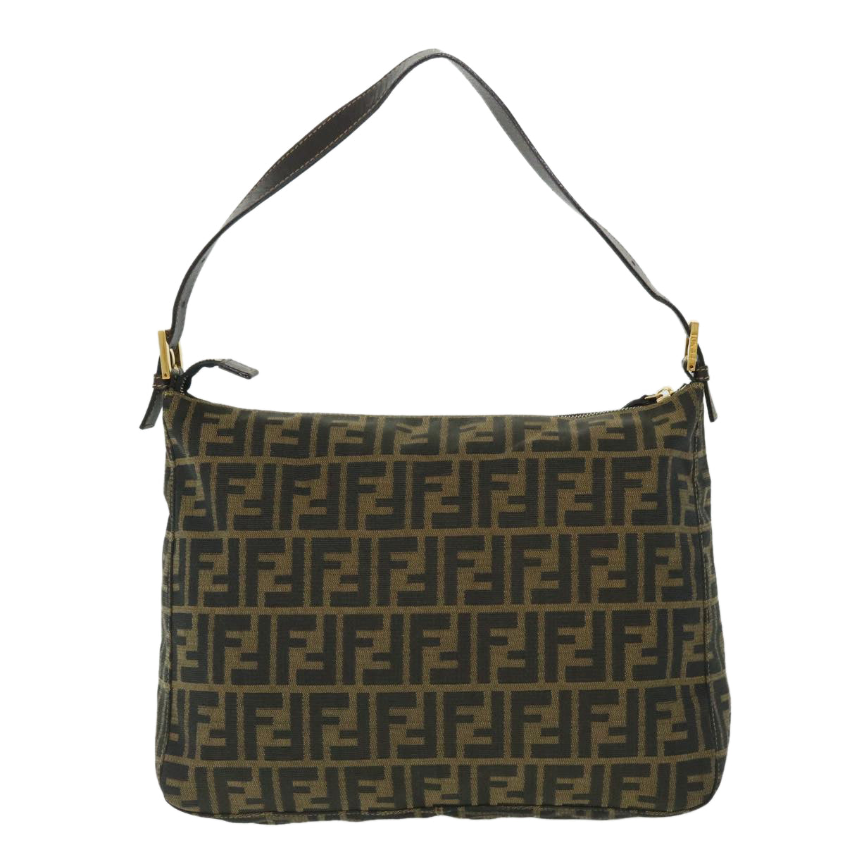 FENDI Zucca Canvas Mamma Baguette Shoulder Bag Black Brown 54169