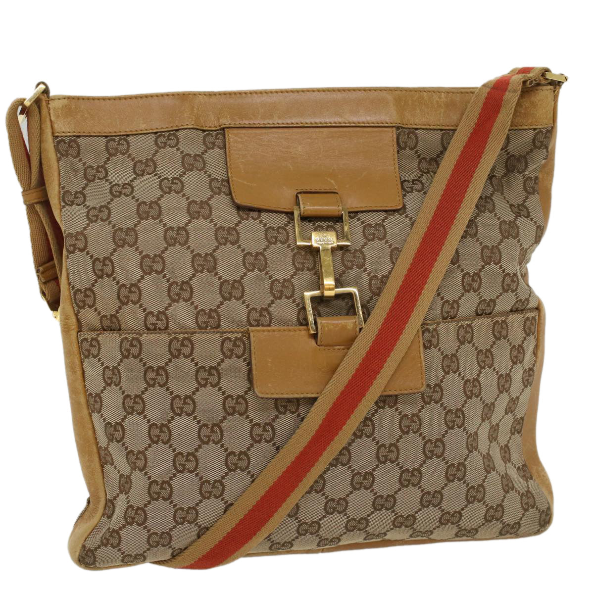 GUCCI GG Canvas Sherry Line Shoulder Bag Beige Red 001 4094 002113 54327